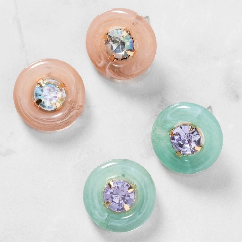 Plunder Design Fashion Jewelry Winnie Green Pink Crystal Stud Post Earrings Set